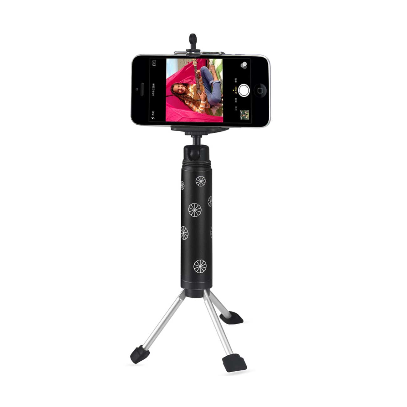 REIKO SELFIE MONOPOD STICK UNIVERSAL TRIPOD MINI PHONE HOLDER IN BLACK